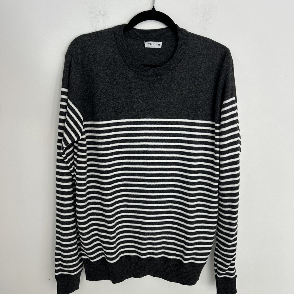 Weiv Los Angeles "Freddie" Men's M Gray White Striped Long Sleeve‎ Comfy Soft